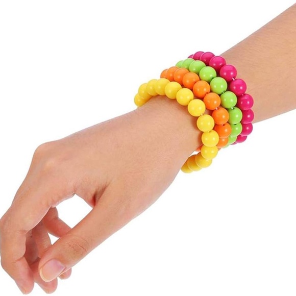 NWOT 80s Pink Accessories Women Lace Headband Earrings, Leg Covers, Bracelets - Picture 10 of 12